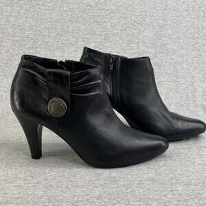 Michelle D Ankle Boots Womens 8.5 Black Leather Rock Pointed Toe Bootie Shoe Zip